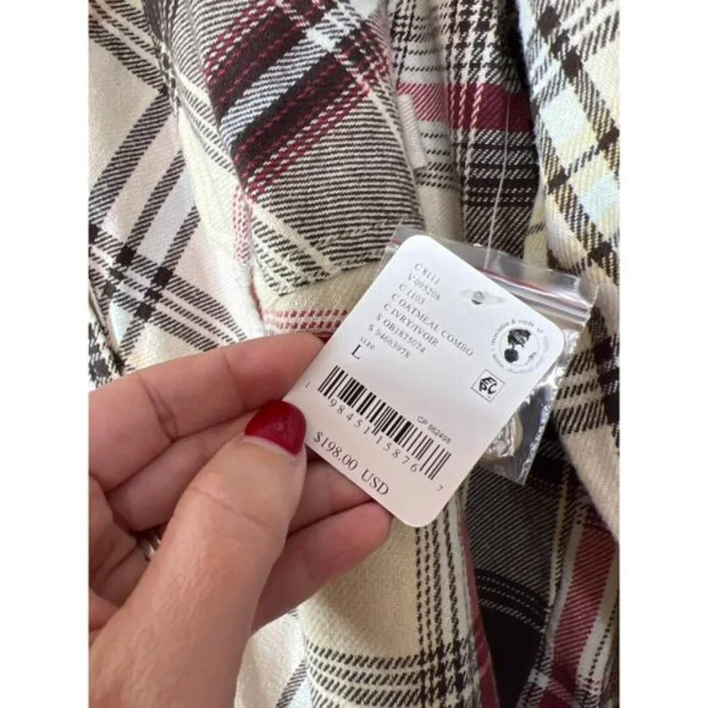NWT Free People Patched Up Plaid Shirt at Free People Oatmeal Size: Large
